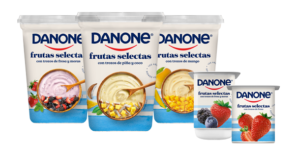 Yoghurt Danone frutas selectas con trozos de fresa y moras 900 g